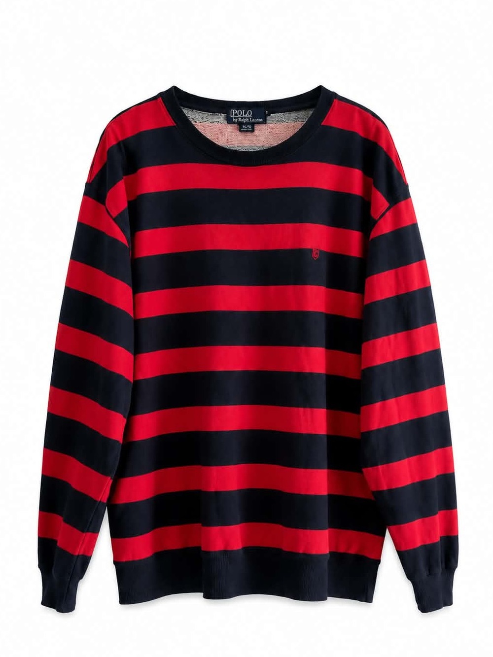 Vintage Polo by Ralph Lauren Navy & Red Striped Crewneck Sweater – Size XL *Flaw